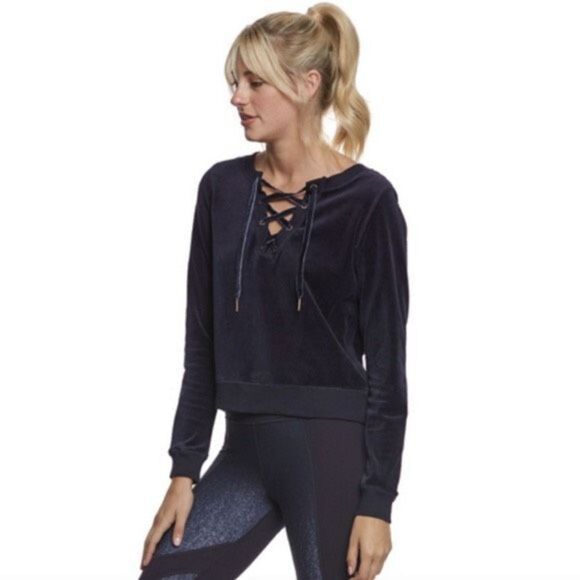 Betsey Johnson Performance Velour Criss-Cross Pullover Sweatshirt Black Small Ne - Picture 14 of 14